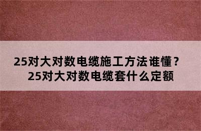 25对大对数电缆施工方法谁懂？ 25对大对数电缆套什么定额